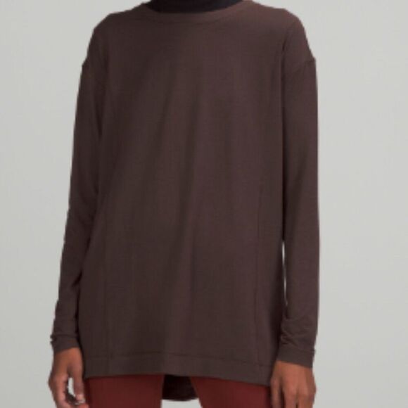 NWT LULULEMON Modal Pleated Back Long Sleeve Shirt FRENCH PRESS BROWN FLOWY 4 6 - Picture 2 of 4
